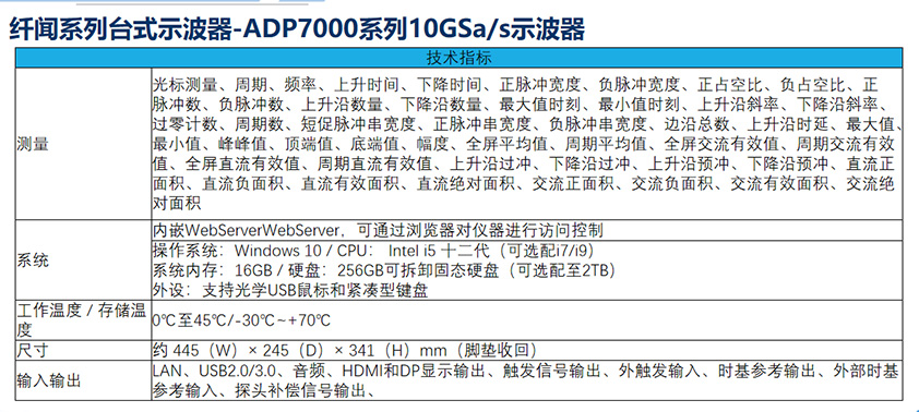 纤闻系列台式示波器-ADP7000系列10GSa/s示波器